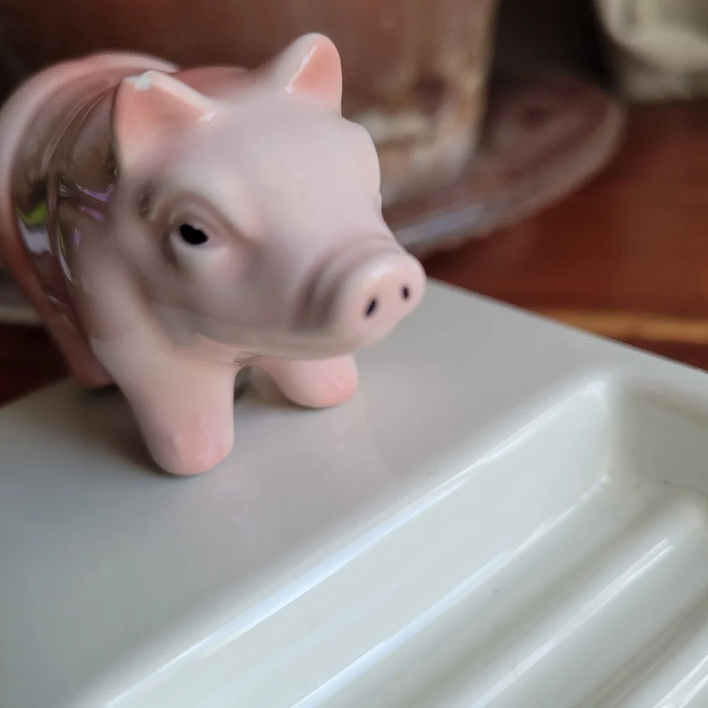 Authentic Nora Fleming Soap Dish Pearl Dot Ivory Pig Retired Made in China RARE